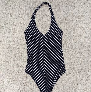 Blue and white stripes halter top body suit